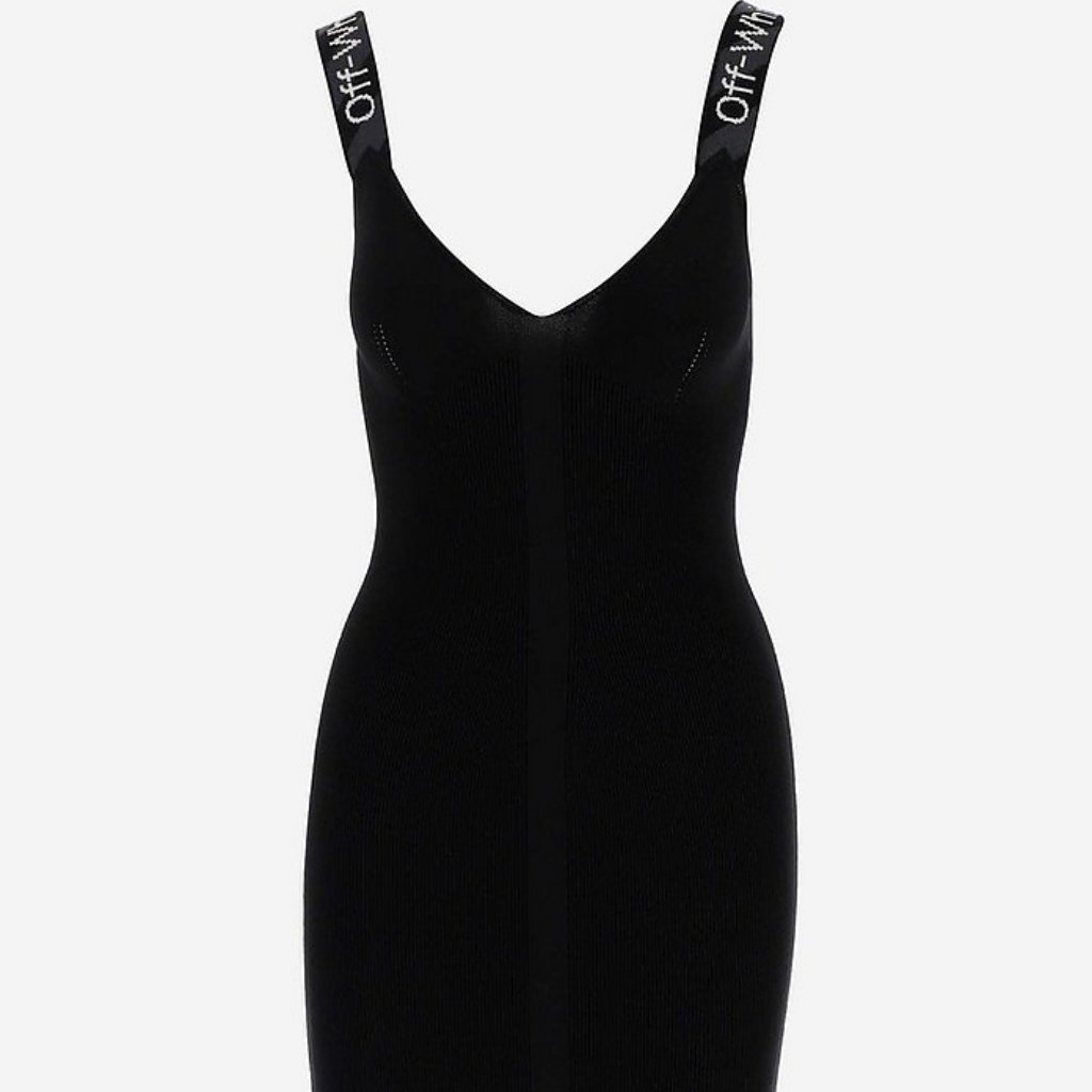 Off-White Black Knitted Viscose Tight-Fitting Women's Dress Size 40